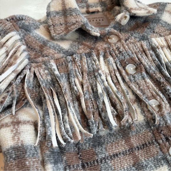 BLANK NYC Jacket Women XS  Beige Wool Blend Plaid Take Note Fringe Cropped - Picture 5 of 10